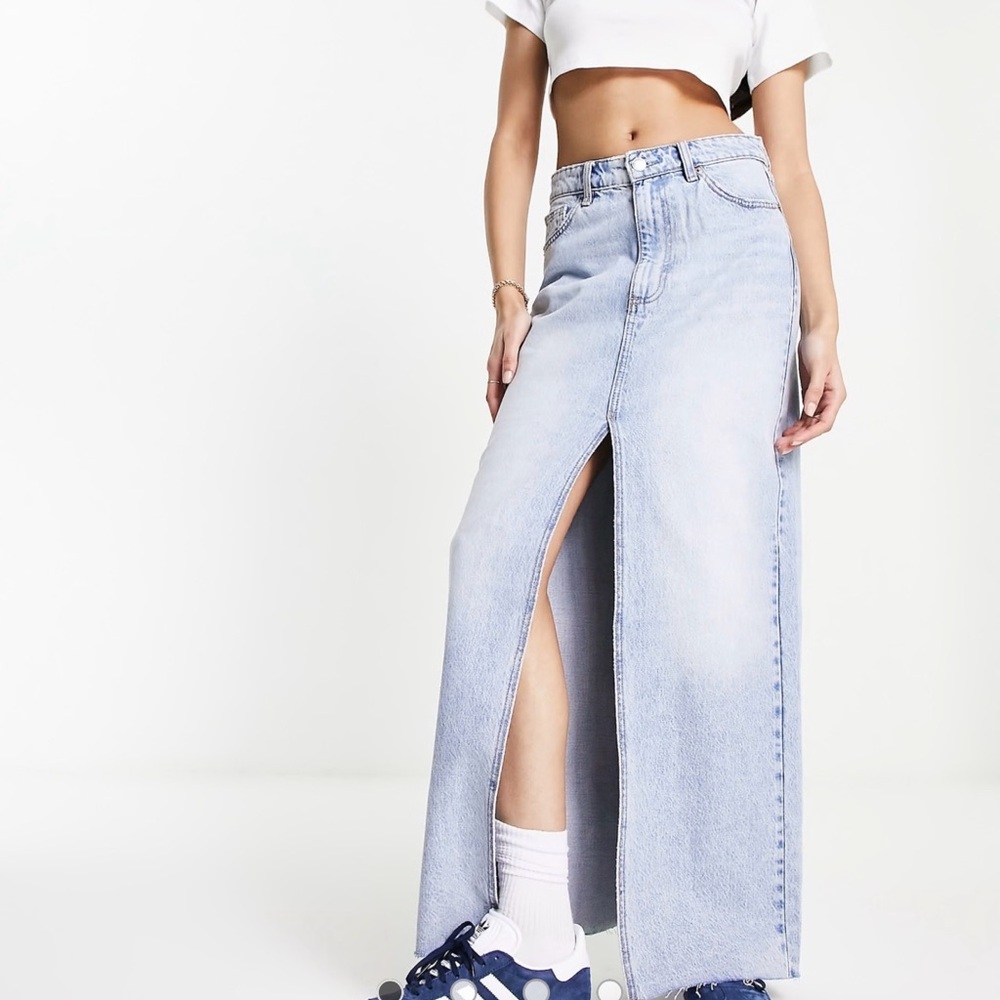Stradivarius Light Blue Denim Maxi Skirt